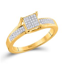 10kt Yellow Gold Round Diamond Elevated Square Cluster Ring 1/6 Cttw