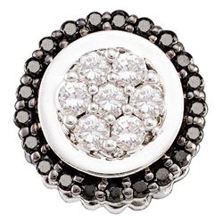 14kt White Gold Round Black Color Enhanced Diamond Framed Flower Cluster Pendant 1/3 Cttw