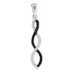 10kt White Gold Round Black Color Enhanced Diamond Woven Infinity Pendant 1/8 Cttw