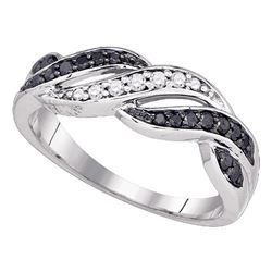 10kt White Gold Round Black Color Enhanced Diamond Infinity Weave Band 1/4 Cttw