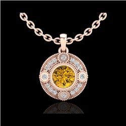 1.01 ctw Intense Fancy Yellow Diamond Art Deco Necklace 18K Rose Gold