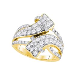 14kt Yellow Gold Round Diamond Bypass Crossover Luxury Band 2.00 Cttw