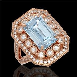 5.69 ctw Certified Aquamarine & Diamond Victorian Ring 14K Rose Gold