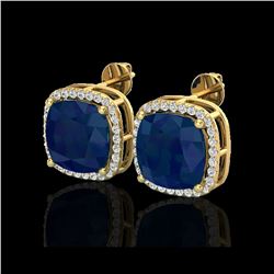 12 ctw Sapphire & Micro Pave VS/SI Diamond Earrings 18K Yellow Gold