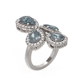 6.41 ctw Blue Topaz & Diamond Ring 18K White Gold