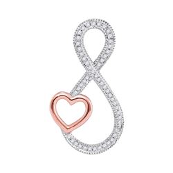 10kt White Gold Round Diamond Infinity Rose-tone Heart Pendant 1/6 Cttw