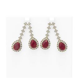 15.49 ctw Ruby & Diamond Earrings 18K Yellow Gold