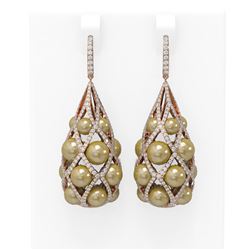 5.32 ctw Diamond & Pearl Earrings 18K Rose Gold