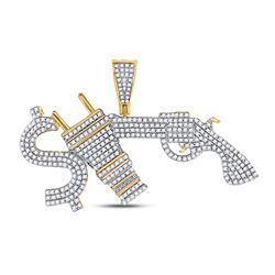 10kt Yellow Gold Mens Round Diamond Statement Charm Pendant 1.00 Cttw