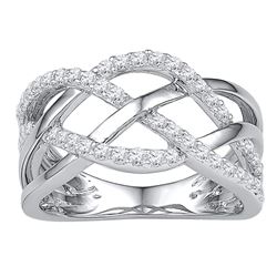 10kt White Gold Round Diamond Woven Crossover Band Ring 1/3 Cttw