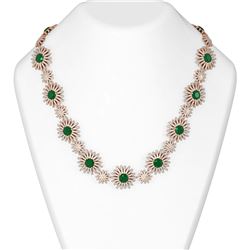 51.18 ctw Emerald & Diamond Necklace 18K Rose Gold