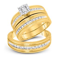 10kt Yellow Gold His & Hers Round Diamond Solitaire Matching Bridal Wedding Ring Band Set 1/3 Cttw