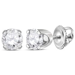 14kt White Gold Unisex Round Diamond Solitaire Stud Earrings 1/2 Cttw
