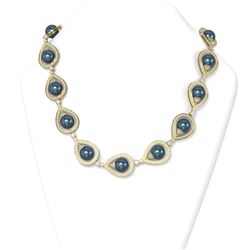 22 ctw Diamond and Pearl Necklace 18K Yellow Gold