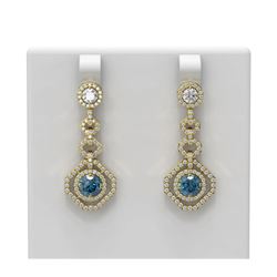 3.55 ctw Intense Blue Diamond Earrings 18K Yellow Gold