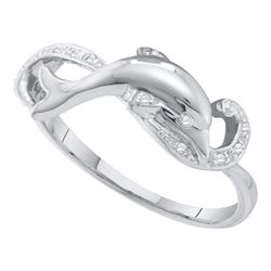 10kt White Gold Round Diamond Dolphin Ring 1/20 Cttw