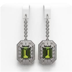 13.4 ctw Tourmaline & Diamond Victorian Earrings 14K White Gold
