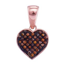 10kt Rose Gold Round Red Color Enhanced Diamond Heart Pendant 1/10 Cttw