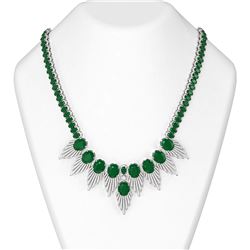 88.87 ctw Emerald & Diamond Necklace 18K White Gold