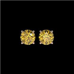 1.50 ctw Certified Intense Yellow Diamond Stud Earrings 10K Rose Gold