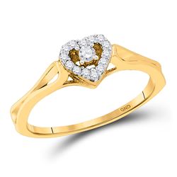 10kt Yellow Gold Round Diamond Heart Promise Bridal Ring 1/8 Cttw