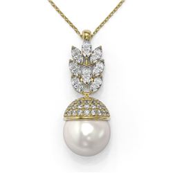 3.69 ctw Marquise Diamond and Pearl Necklace 18K Yellow Gold