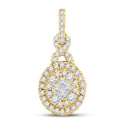 14kt Yellow Gold Princess Diamond Fashion Cluster Pendant 1/2 Cttw