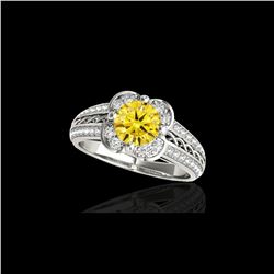 1.5 ctw Certified SI/I Fancy Intense Yellow Diamond Ring 10K White Gold