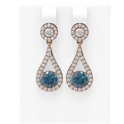3.54 ctw Intense Blue Diamond Earrings 18K Rose Gold