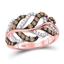 10kt Rose Gold Round Brown Diamond Vine Leaf Ring 5/8 Cttw