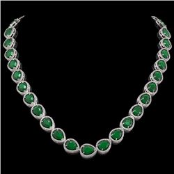64.01 ctw Emerald & Diamond Micro Pave Halo Necklace 10K White Gold