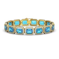 35.61 ctw Swiss Topaz & Diamond Micro Pave Halo Bracelet 10K Yellow Gold