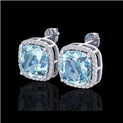 12 ctw Sky Blue Topaz & Pave VS/SI Diamond Earrings 18K White Gold