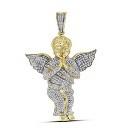 10k Yellow Gold Diamond Mens 3D Polished Large Praying Guardian Angel Cherub Charm Pendant 1.00 Cttw