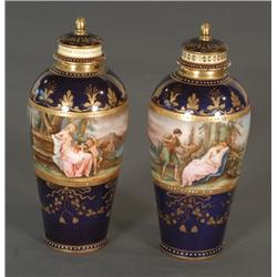 PAIR OF ROYAL VIENNA STYLE COVERED JARS