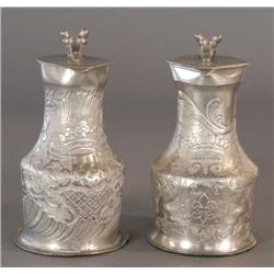 PAIR OF CONTINENTAL PEWTER FLAGONS