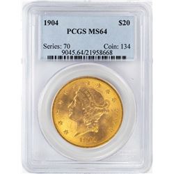 1904 $20 Liberty Head Double Eagle Gold Coin PCGS MS64