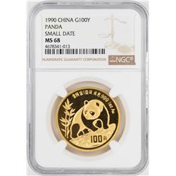 1990 Small Date China 100 Yuan Gold Panda Coin NGC MS68