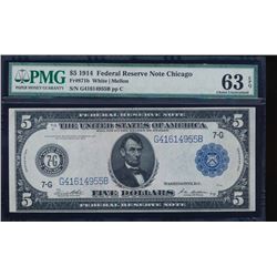 1914 $5 Chicago Federal Reserve Note PMG 63EPQ