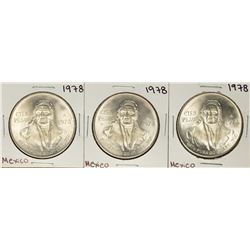 Lot of (3) 1978 Mexico Cien Pesos Silver Coins