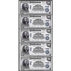 Lot of (5) Consecutive 1902PB $20 Tiffin, Ohio CH# 7795 National Currency Notes