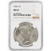 Image 1 : 1926 $1 Peace Silver Dollar Coin NGC MS63