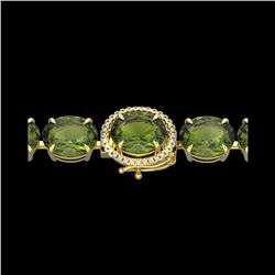 65 ctw Green Tourmaline & Micro VS/SI Diamond Bracelet 14K Yellow Gold