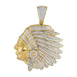 10kt Yellow Gold Mens Diamond Indian Chief Charm Pendant 1.00 Cttw