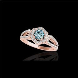 1.43 ctw SI Certified Fancy Blue Diamond Halo Ring 10K Rose Gold