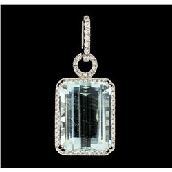 15.42 ctw Aquamarine and Diamond Pendant - 18KT White Gold