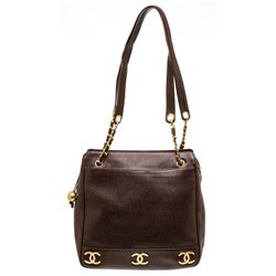 Chanel Brown Caviar Leather Tote Shoulder Bag