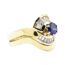 1.37 ctw Sapphire And Diamond Ring And Band - 14KT Yellow Gold