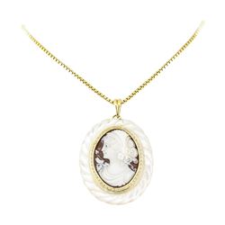 0.40 ctw Diamond Cameo Pendant & Chain - 14-18KT Yellow Gold