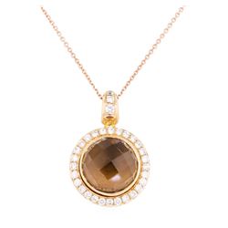 8.00 ctw Smokey Quartz and Diamond Pendant with Chain - 18KT Rose Gold